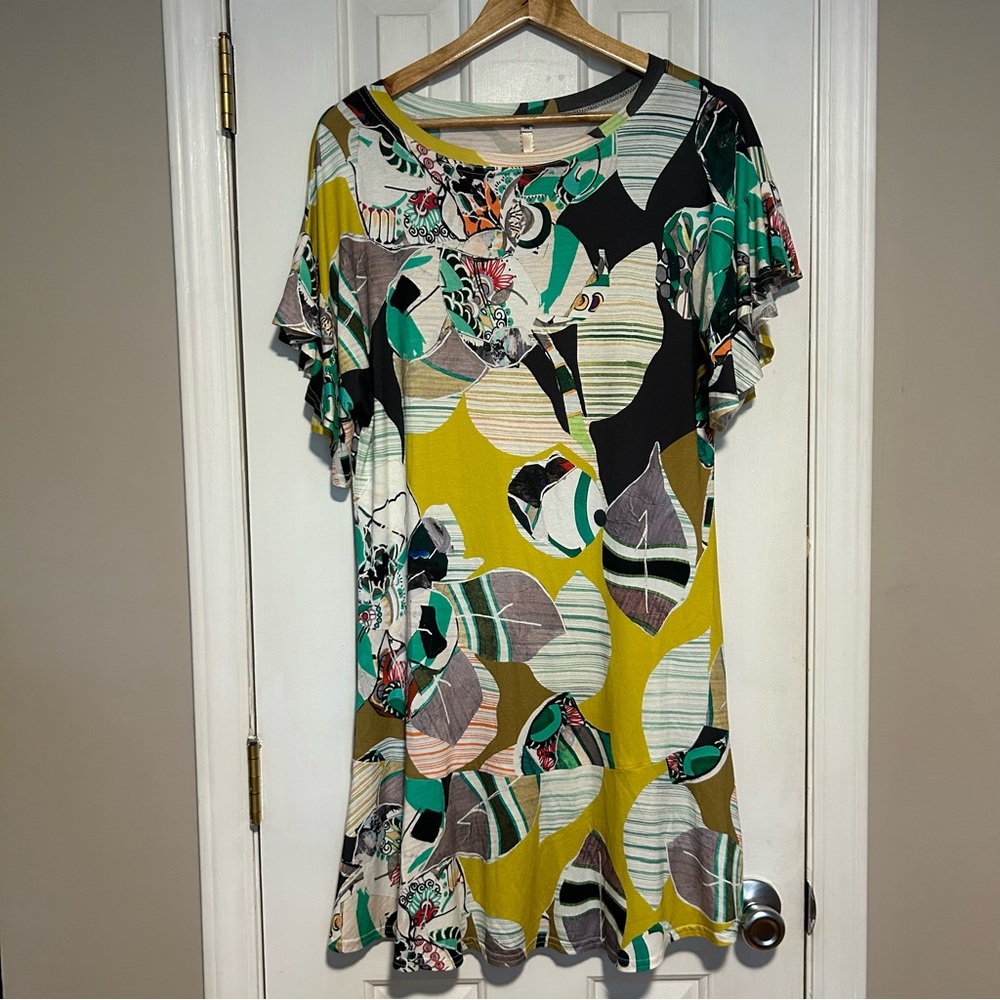 Uncle Frank Anthropologie Multi-color Ruffle Sleeve Printed Boho Dress | Medium